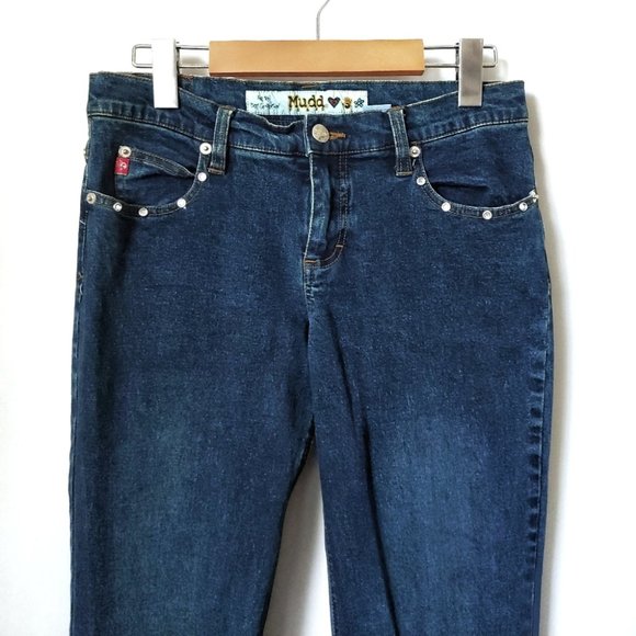 Vintage 90s MUDD Flare Low Rise Jeweled Jeans Size 5 - Picture 2 of 7